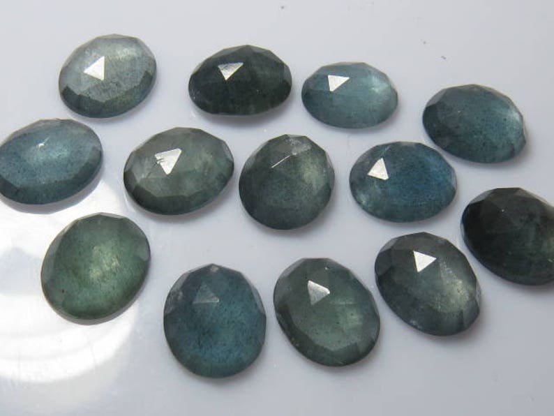 Rose Cut Faceted Oval Shape Cabochon size 10 pcs So Gorgeous High Quality Natural Color MOSS AQUAMARINE 10x12 mm