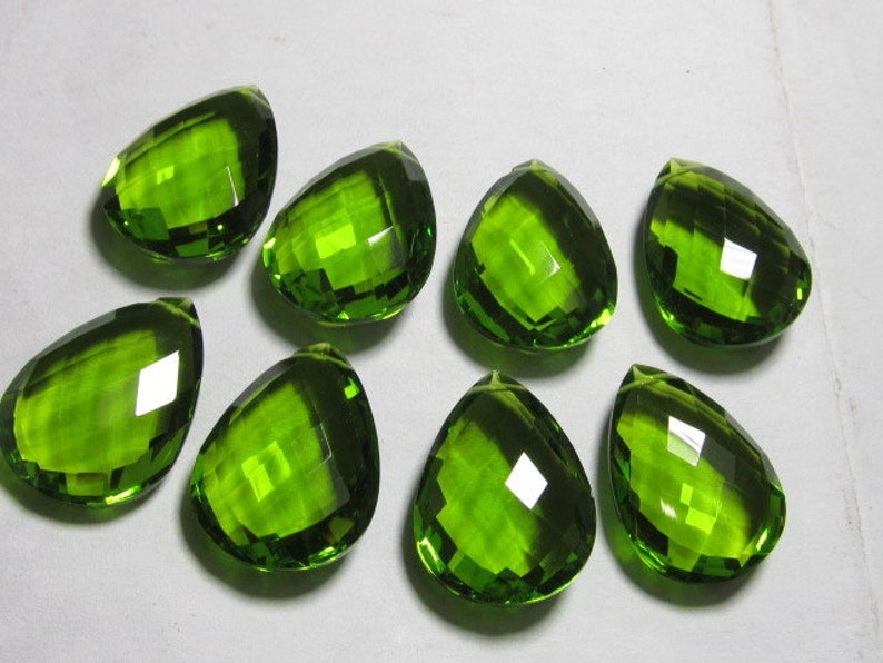 drilled High Quality Gorgeous Peridot colour Quartz Pear Briolett Super Sparkle Huge size 4 Matched Pair AAAA 16x22 mm