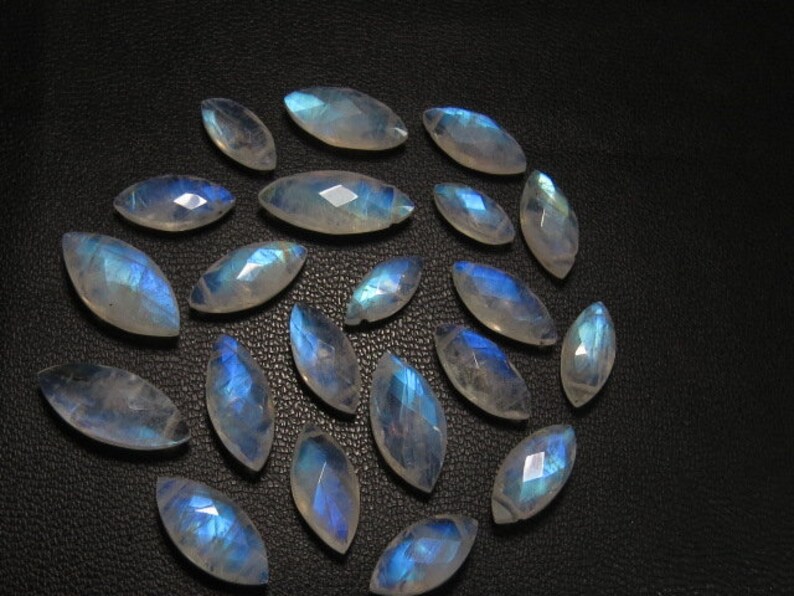 Rainbow Moonstone 21 pcs DRILLED High Quality Amazing Blue Fire Faceted Marquise Briolettes Drilled size AAAA 5x10-6x15 mm