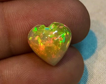Opal Welo Ethiopian-  Amazing Green Red Mix Fire -AAA - High Quality - Heart Cabochon Size - 12x12 mm Hight - 5.5 mm