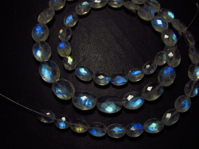 AAAAA High Quality Rainbow MOONSTONE Faceted Oval Briolttes Full Blue Multy strong Fire Sparkle size 5x7 8x11 mm 51 pcs image 4