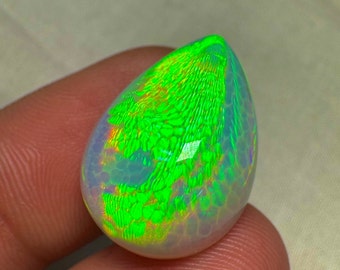 OPAL Welo Ethiopian - Rare Unique Pcs Best Quality -  Full Flash Galaxy Pin Fire - Pear  Shape Cabochon  Size - 16x22 mm Height- 9
