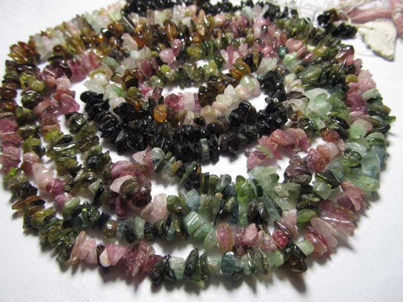 5-8 mm approx Tourmaline Natural Rough Chip size Multy Colour 32 inches Full Strand