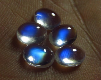 6x8 mm Oval - 5 pcs - 100% Eye Clean No Inclusion - Rainbow Moonstone - Cabochon Amazing Blue Moon Fire Rare Quality Rare Items