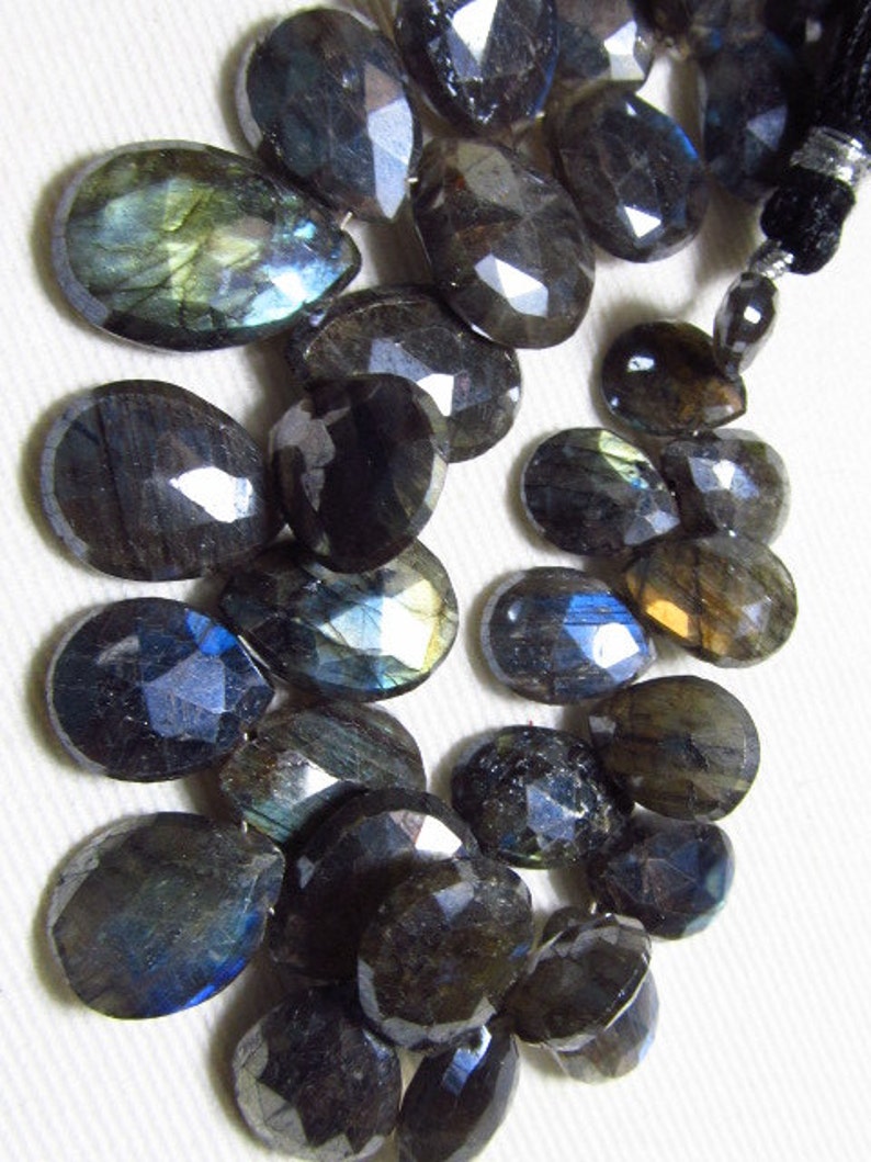 174 Crt LABRADORITE 8-17 mm Mystick Coatted Faceted Pear Briolettes Super Sparkle Nice Multy Flashy Fire Huge Size 8 inches