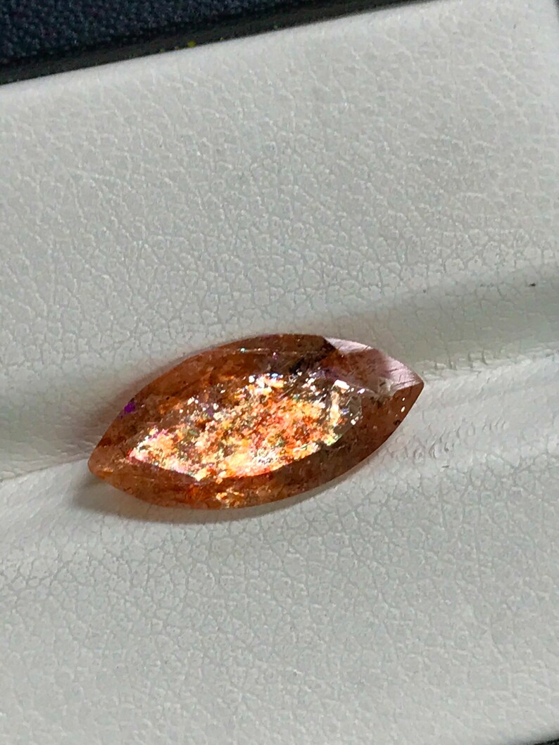 SUNSTONE Truly High Quality Natural Golden Color Full Flash Fire Faceted Fine Cut Stone Huge Size 7.5x15.5 mm Height 4.5 mm image 6