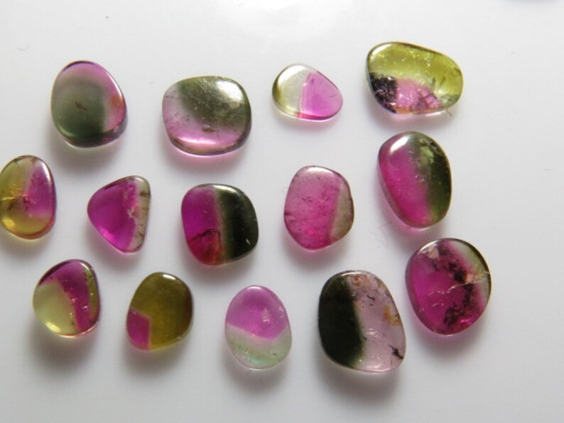 14 pcs Natural Color From Brazil -Nice Transparent TOURMALINE Bio Color Watermelon Mix Smooth Polished slices size- 5x6-7x9  mm