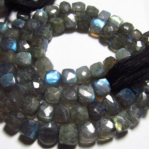 10 inches So Gorgeous Quality - LABRADORITE - Faceted 3d Box Briolett Full Flashy Fire huge size - 7 - 7.5  mm approx
