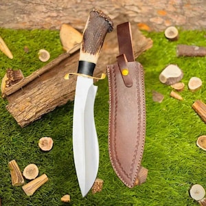 Custom Hand-Forged D2 Steel Bowie Knife – Stag Horn Handle & Brass Guard – Hunting  Collectible Knife, Gift for Men, Birthday Wedding Gift