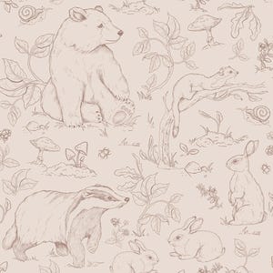 Beige forest animals wallpaper – kids room wall mural, Scandinavian style, custom size, nursery wall decor