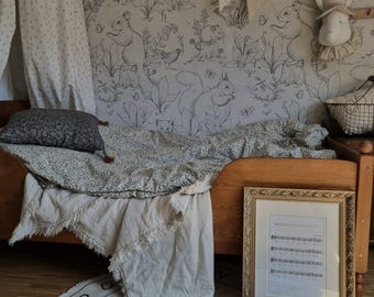 Forest Life Wallpaper - Woodland Animal Pattern - Neutral Nursery Wallpaper - Scandinavian Kids Room Decor
