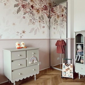 Boho Floral Wallpaper – Colorful Flower Mural for Baby Girl&#39;s Room, Nursery, or Kids Bedroom
