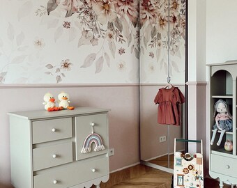 ボヘミアンフローラル壁紙 - 女の子の赤ちゃん部屋、保育園、子供部屋にぴったりのカラフルな花の壁画