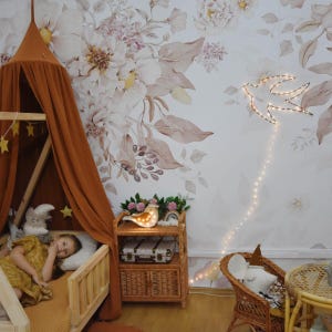 Boho Blumenbild - Beige und Rosa Blumen Wandbild für Baby Mädchenzimmer, Kinderzimmer oder Kinderzimmer