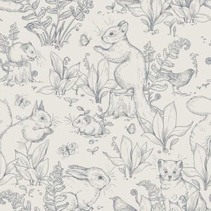 Papel tapiz con motivos de vida en el bosque: diseño de animales del bosque, papel tapiz neutro para habitación de bebé, decoración escandinava para habitación de niños