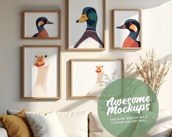 5 Frame Poster Mockup, artwork frame mockup, picture frame mockup, photo frame mockup, gallery wall template, (PSD File) ISO DIN A Sizes