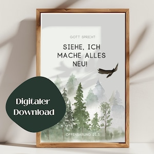 Kristen affisch med mottot från Uppenbarelseboken 2026 (se digital nedladdning PDF PNG porträttformat) | Bibelpsalm på tyska | Natur, Skog, Örn, Grön