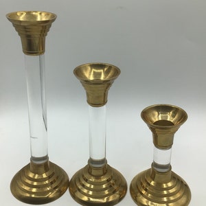 Art Deco style Brass and Lucite Candleholders