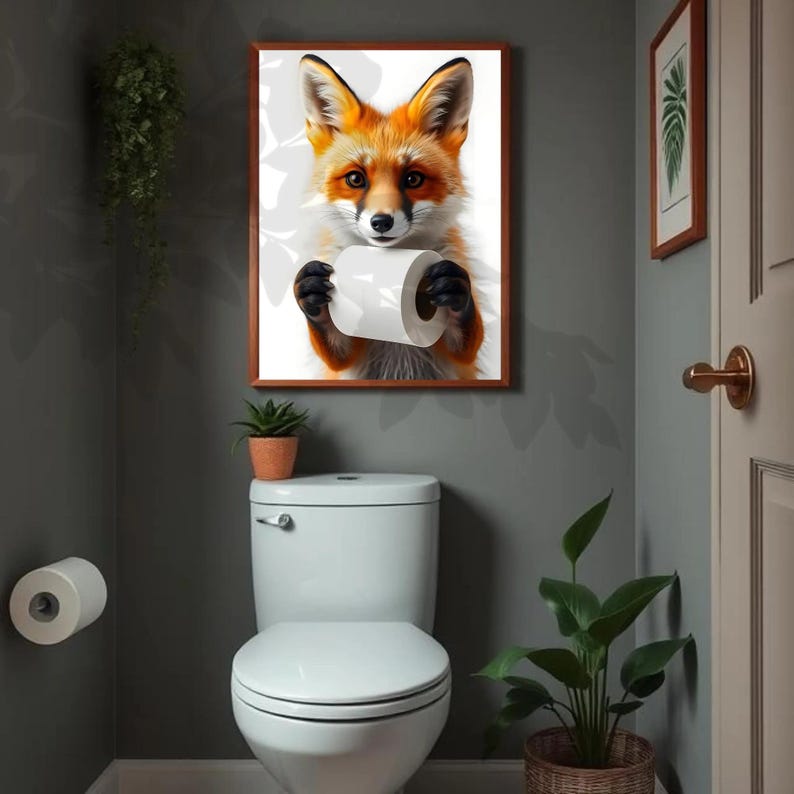 Fox Poster Animal Bathroom Poster Fox Gift Fox Art Bathroom Wall Decor ...