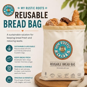 Reusable Bread Bag | Beeswax Lined, 17" x 13" Fold-Down Closure