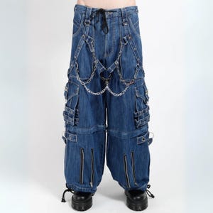 Handcrafted Unisex X-strap Gray Denim Cargo Pants Denim Wide