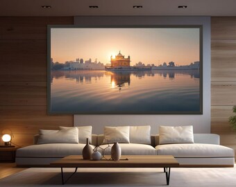 Darbar Sahib Fine Art Print | Golden Temple Amritsar Sun set Sun rise time Artwork | Sikh Spiritual Wall Art | Minimalist Religious Gift