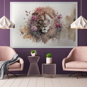 Floral Lion Wall Art Digital Download – Elegant Jungle Animal Print – Boho Safari Poster – Botanical Lion Head Artwork – Home Decor