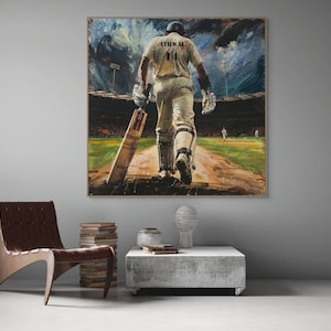 Personalised Cricket Art | Custom Name Cricket Wall Print | Digital Batsman Poster | Cricket Gift for Him | Instant Download