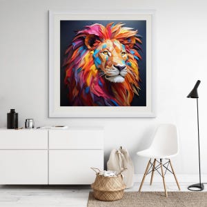 Colorful Eclectic Lion Wall Art – Bright Vibrant Lion Poster – Digital Animal Print – Fun Jungle Decor – Bold Safari Art – Instant Download