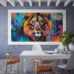 Colorful Eclectic Lion Wall Art – Bright Vibrant Lion Poster – Digital Animal Print – Fun Jungle Decor – Bold Safari Art – Instant Download