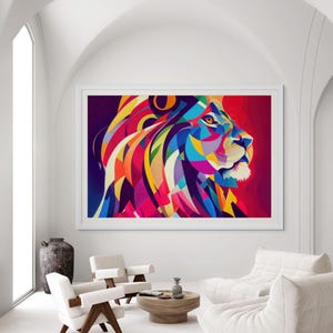 Colorful Eclectic Lion Wall Art – Bright Vibrant Lion Poster – Digital Animal Print – Fun Jungle Decor – Bold Safari Art – Instant Download
