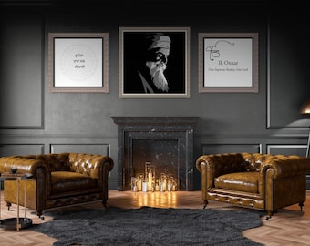 Guru Nanak Dev Ji Wall Art Set | Ik Onkar Sikh Art | Set of 3 Framed Prints | 6x6 Inch Spiritual Decor | High-Quality Sikhism Home Gift