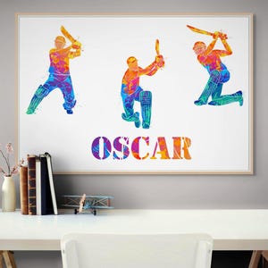 Personalised Cricket Wall Art | Custom Name Sports Print | Bright Dynamic Cricket Poster | Digital Download Gift for Cricketer & Fans