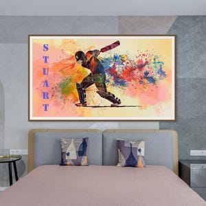Personalised Cricket Wall Art | Custom Name Sports Print | Bright Dynamic Cricket Poster | Digital Download Gift for Cricketer & Fans