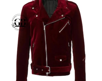 Handmade Men Burgundy Velvet Biker Gothic Classic Steampunk