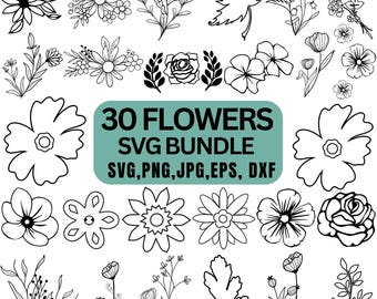 Flower Svg Bundle, Wildflower Svg, Foral Svg, Floral Frame Svg, Botanical Svg, Stay Wild Svg, Floral Clipart, Files For Cricut, Silhouette