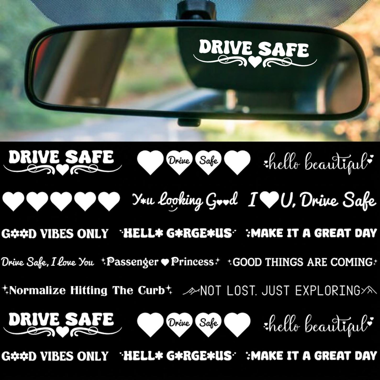 Car Mirror Saying SVG Bundle, 30 Funny Rear View Mirror Decal Designs ...