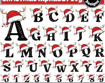 Christmas Alphabet Svg, A-Z Letters Santa Hat Svg, Christmas Numbers Svg, Santa Hat Christmas Letters, Santa Alphabet, Christmas PNG Letters