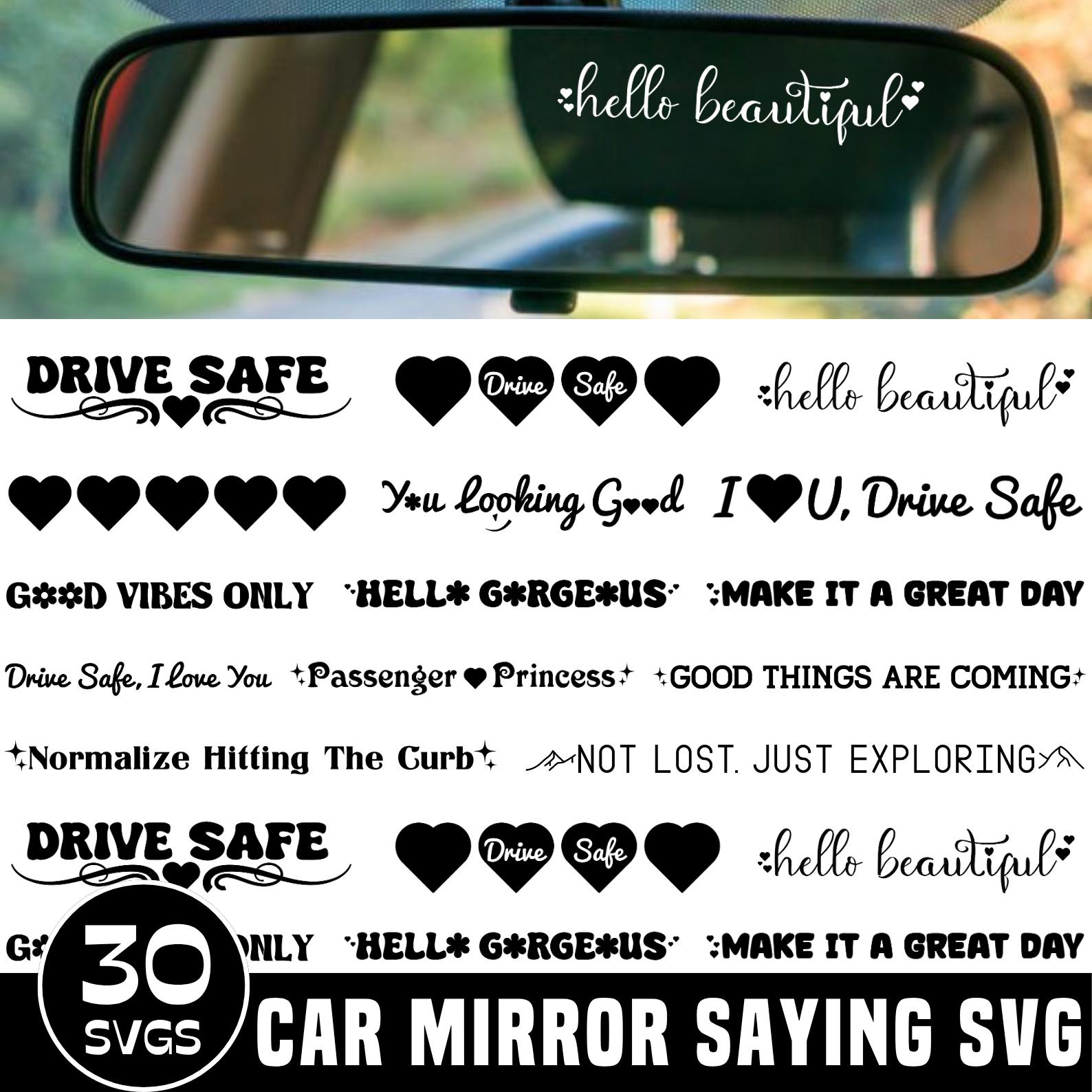 Car Mirror Saying SVG Bundle, 30 Funny Rear View Mirror Decal Designs ...