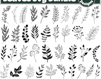 Wildflower Leaves Svg Bundle, Hand Drawn Png, Individual Flower Svg, Wildflowers Art Svg, Cricut Silhouette, Floral Svg, Png, Dxf, Eps, Jpg