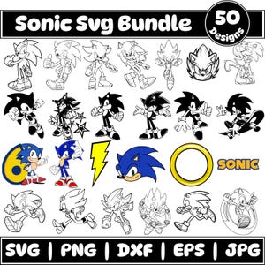Pacote Sonic Svg, Sonic Svg, Arquivo PNG do Sonic The Hedgehog, Sonic Svg Preto e Branco, Sonic the Hedgehog Svg, Download Instantâneo