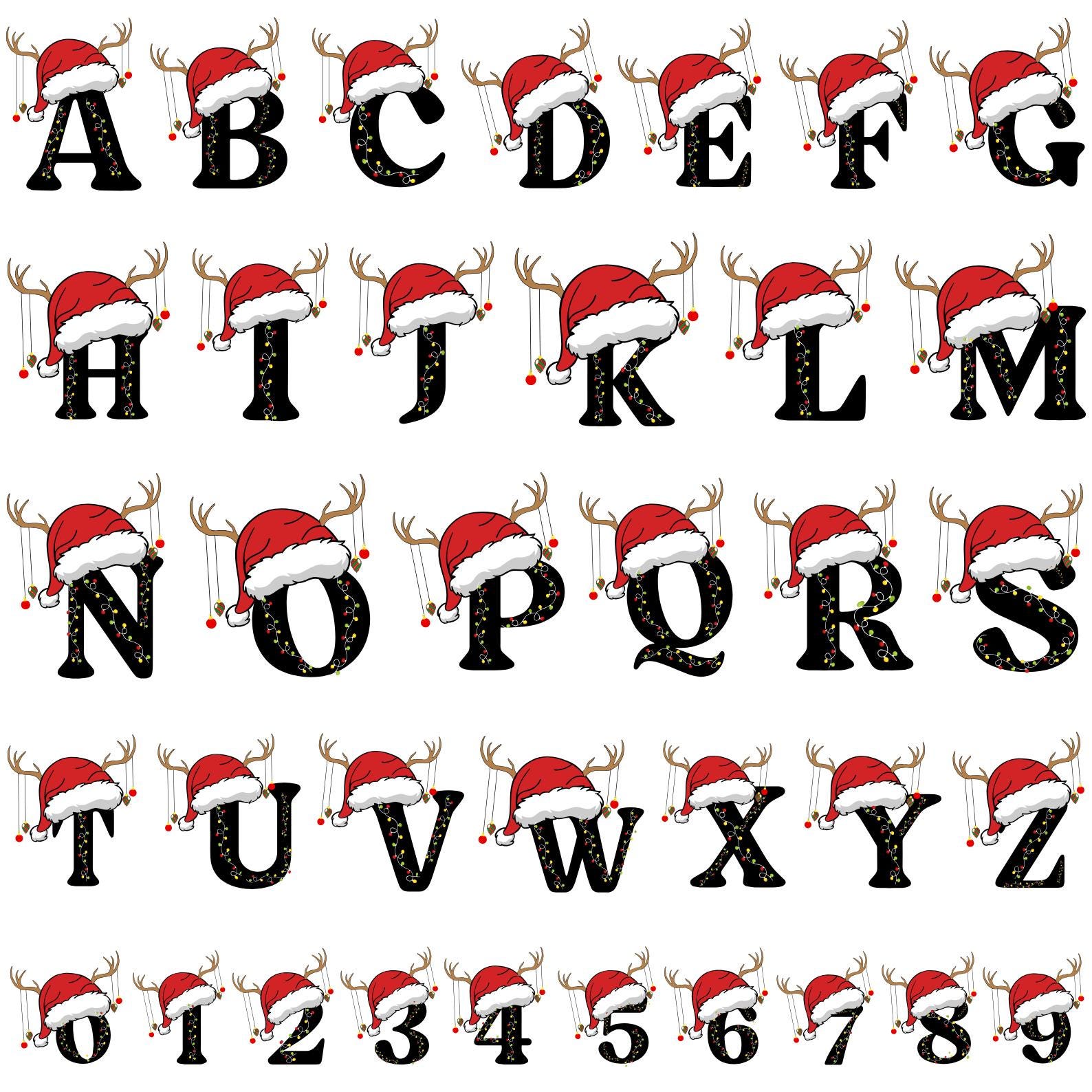 Alfabeto navideño SVG, letras A-Z, gorro de Papá Noel SVG, números ...