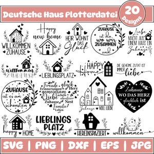Deutsche Haus Plotterdatei Svg-bundel, Zuhause Schriftzug Sprüche Svg, Plotterdatei Home Svg, Haus Herz Liebe Svg, plottercadeau Umzug