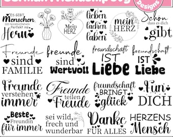 Amitié allemande Svg Bundle, Conception de l’amitié, Citations allemandes, Lieblingsmensch Svg, Deutsche Sprüche, Dictons Svg, Fichier traceur, Silhouette
