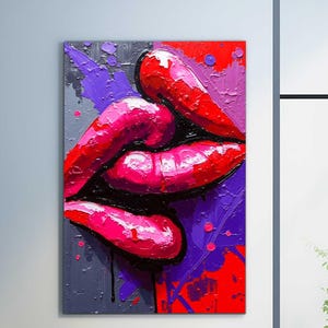 Bold Lips Glass Wall Art – Pop Art Tempered Glass Decor, Colorful Modern Lip Artwork, Sexy Abstract Art Panel, Modern Wall Hanging, Glass