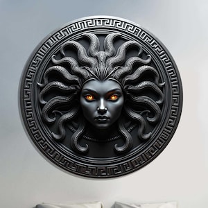 Medusa Wall Art Tempered Glass - Mythical Snake Hair Goddess Decor, Dark Fantasy Home Accent, Modern Greek Mythology Wall Hanging, Man Cave