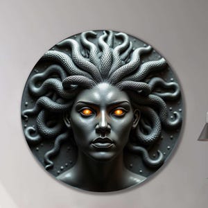 Medusa Wall Art Tempered Glass - Mythical Snake Hair Goddess Decor, Dark Fantasy Home Accent, Modern Greek Mythology Wall Hanging, Man Cave