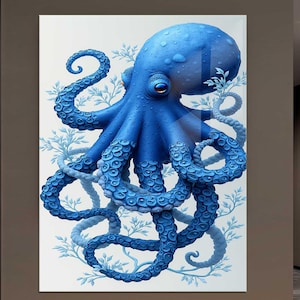 Arte de pared de vidrio con forma de pulpo, decoración de kraken de aguas profundas, tema náutico oceánico, panel de vidrio templado, obra de arte de vida marina, decoración de pared de monstruo marino oscuro