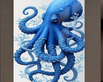 Octopus Glass Wall Art, Deep Sea Kraken Decor, Nautical Ocean Theme, Tempered Glass Panel, Marine Life Artwork, Dark Sea Monster Wall Decor