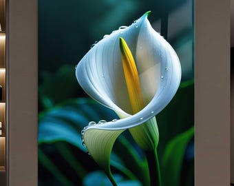 White Calla Lily Glass Wall Art – Elegant Floral Tempered Glass Print – Modern Flower Kitchen Decor – Nature Inspired Botanical Wall Hanging